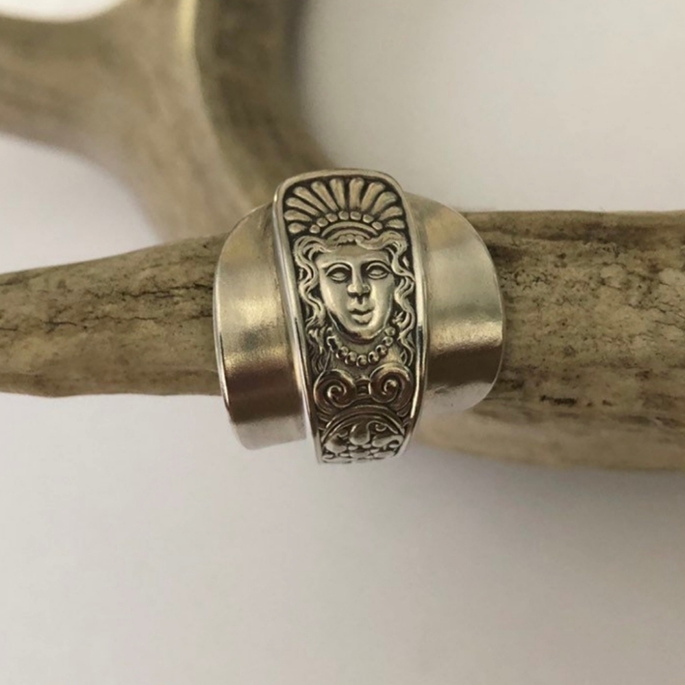 Vintage silverplate spoon wrap Goddess ring Sz 8